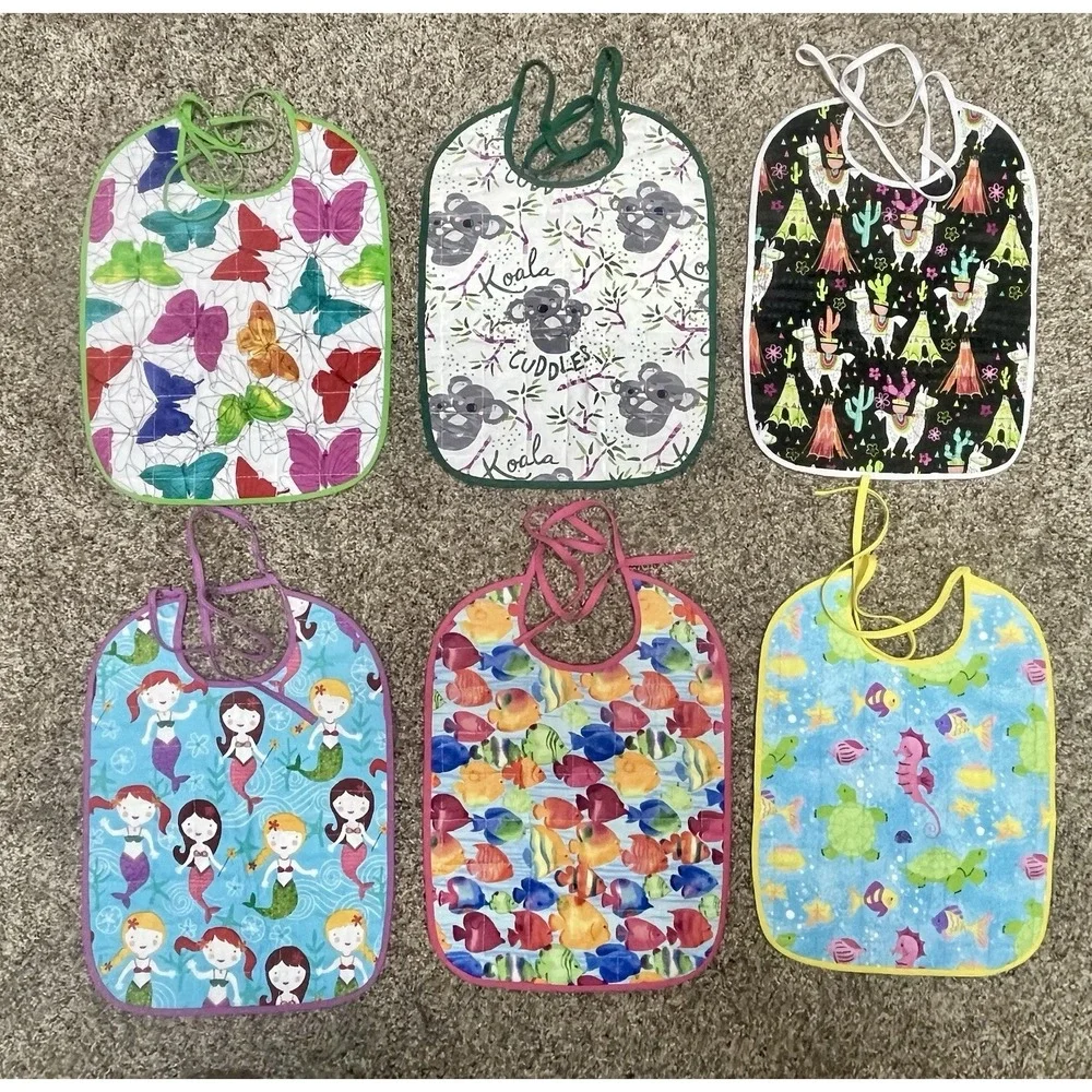 Lot Of 6 Quilted Handmade Bibs Girly Theme Large Size‎ 12
